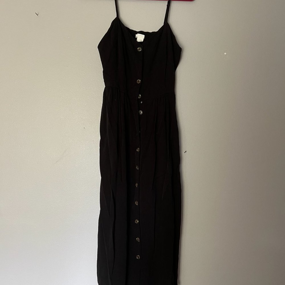 H&M Button Up Black Light Weight Spaghetti Strap Midi Dress